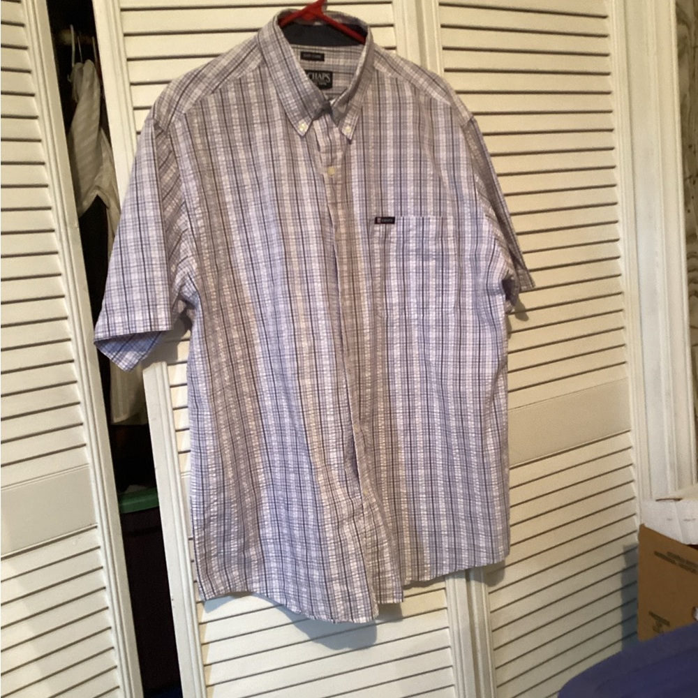 Chap’s men’s easy care button front shirt, size large, A-A25”, back length 32”